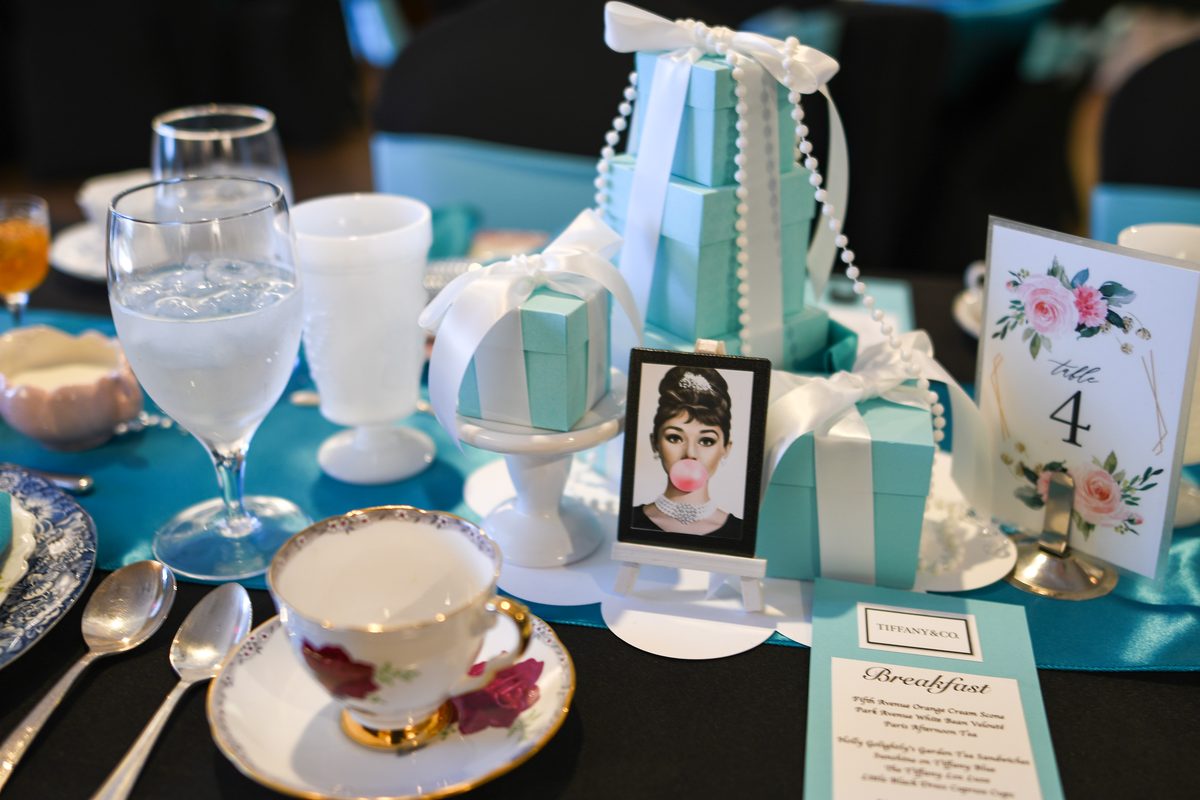 Tiffany blue table centerpiece at a women's club event